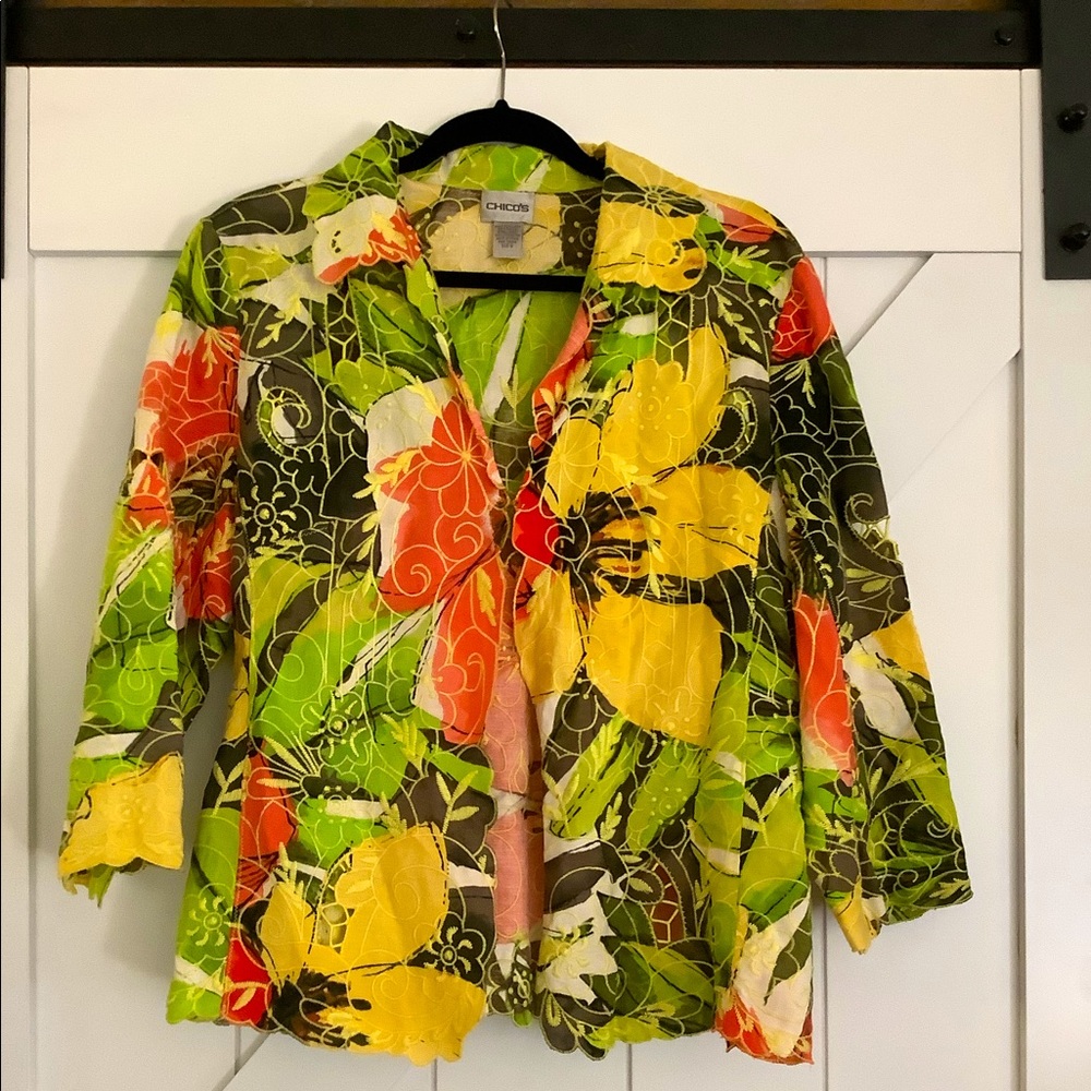 Chicos Summer Weight Jacket Embroidered